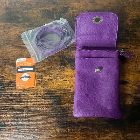 INICAT Crossbody Phone Bag Purple Removable Strap Stadium Size Purse Turn-Lock - Picture 3 of 8